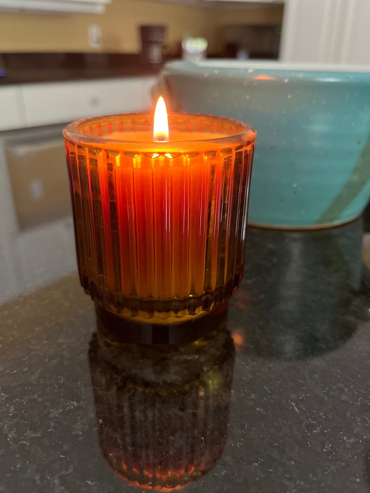 100% Pure Beeswax Candle in an Amber Ribbed Jar