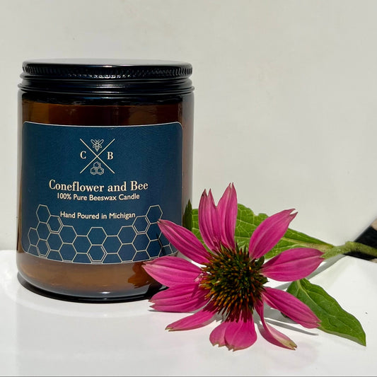 100% Pure Beeswax Candle in an Amber Jar