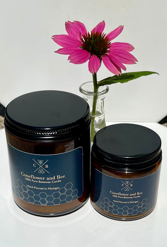 100% Pure Beeswax Candle in an Amber Jar